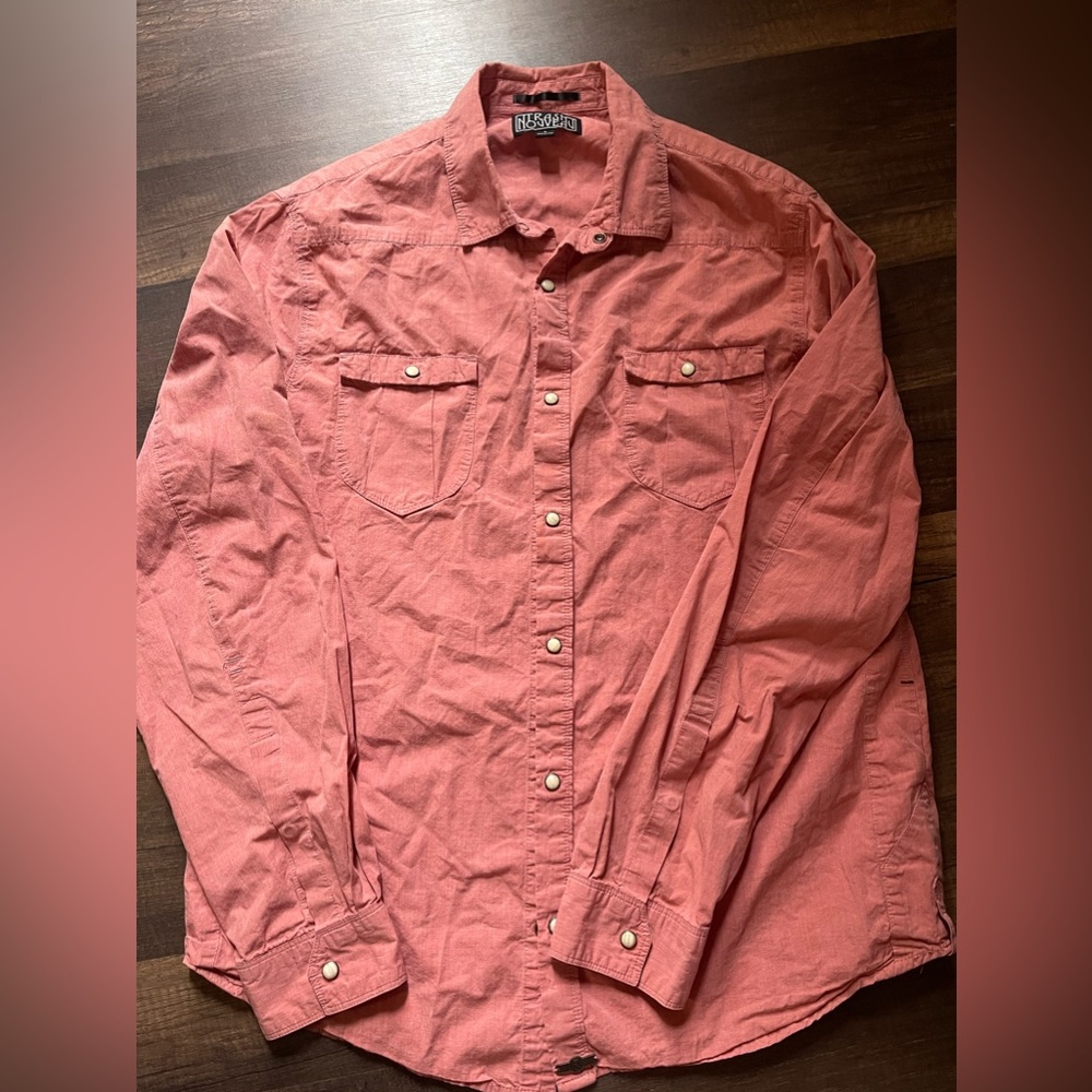 Men’s Size large snap button up BKE. Peach color